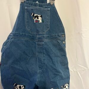 Denim Overalls with Cow Embroidery